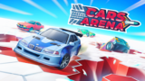 Cars Arena Fast Race 3D multiplayer action game with colorful cartoon cars driving on a disintegrating hexagonal grid arena, leaving a trail of falling tiles behind them