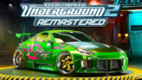 Need For Speed Underground 2 neon lit night street racing with tuned JDM sports car speeding through city streets