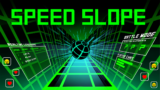 Speed Slope Unblocked gameplay showing a glowing neon ball racing down a futuristic slope while avoiding obstacles in a fast-paced arcade environment