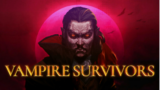 Vampire Survivors roguelike shoot em up gameplay with gothic pixel art character fighting massive hordes of bats and monsters