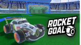 Rocket Goal.io gameplay screenshot with colorful rocket-powered soccer cars competing in a futuristic arena, fast-paced multiplayer action, neon stadium visuals, and arcade-style controls