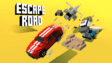 A red getaway car drifting through a city street while being pursued by police vehicles in Escape Road