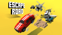 A red getaway car drifting through a city street while being pursued by police vehicles in Escape Road
