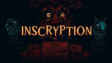 A wooden card battle table across from glowing yellow eyes in the dark cabin of Inscryption
