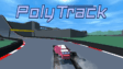 A sleek low-poly race car speeding along a bright yellow stunt track loop in Poly Track