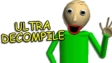 Baldi holding a ruler in a bright yellow school corridor in Baldi's Basics: The Ultra Decompile