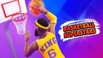 A basketball player rising mid-air for a powerful slam dunk in Basketball Superstars