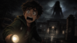 A dark, empty school hallway lit only by a flashlight beam in Don't Go to School at Night
