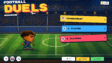 Two big-head soccer players competing for the ball under stadium floodlights in Football Duels: Champions League