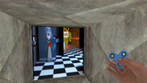 A gravity gun beaming a floating blue energy tether onto a crate in Gravity Mod