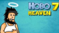 The scruffy Hobo character executing a comical attack against angelic guards in Hobo 7: Heaven