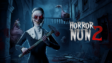 The sinister nun character patrolling a dark school hallway in Horror Nun 2