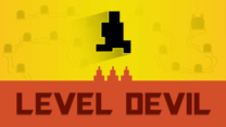 A small pixel character approaching an exit door near hidden floor spikes in Level Devil