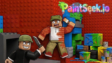 A painter character shooting colorful trails across a 3D arena map in PaintSeek.io