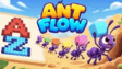 Streams of worker ants following drawn tunnel paths toward food in Ant Flow