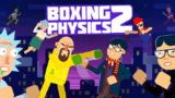 Two bouncy ragdoll boxers clashing gloves inside a colorful ring in Boxing Physics 2