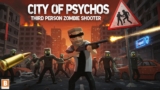 First-person perspective aiming an assault rifle down a dark urban street in City of Psychos