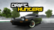 A customized sports car sliding sideways through a track turn in Drift Hunters