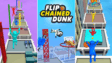 A basketball attached to a glowing chain swinging toward a hoop in Flipped Chain Dunk
