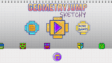 A hand-drawn sketched cube figure jumping over pencil spikes on a graph-paper background in Geometry Jump Sketchy
