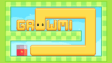 A cute green segment worm stretching across grid tiles to reach a glowing star orb in Growmi