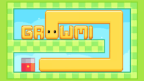 A cute green segment worm stretching across grid tiles to reach a glowing star orb in Growmi