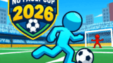 A soccer forward striking a glowing football toward the goal netting in No Fault Cup 2026