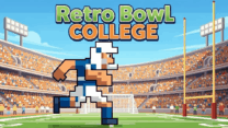A pixel-art college quarterback aiming a touchdown pass downfield in Retro Bowl College