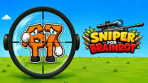 First-person sniper scope view aiming at a funny brainrot meme target in Sniper For Brainrot