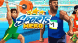 Pixel art athletes sprinting down an arcade track field stadium in Sports Hero
