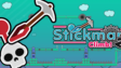 A stick figure in a pot vaulting across a rocky chasm using a pickaxe in Stickman Climb 2