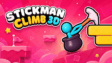 A stickman inside a pot hooking a pickaxe onto a rocky cliff ledge in Stickman Climb 3D