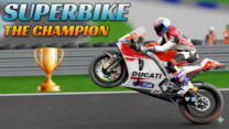 First-person rider perspective behind superbike handlebars during a high-speed Grand Prix race in Super Bike The Champion