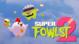 A fierce pixel chicken bouncing mid-air towards demon monsters in Super Fowlst 2