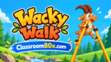 A funny floppy ragdoll character stepping wobblily over hurdles in Wacky Walk